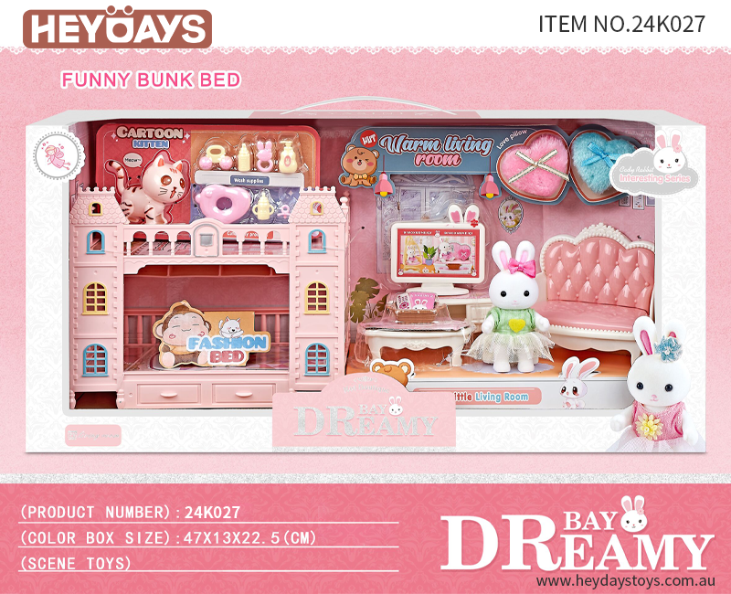 Pretend Play House Living Room Bunny Rabbit w/ Kitty Cat Play Set Toy Gift Kids