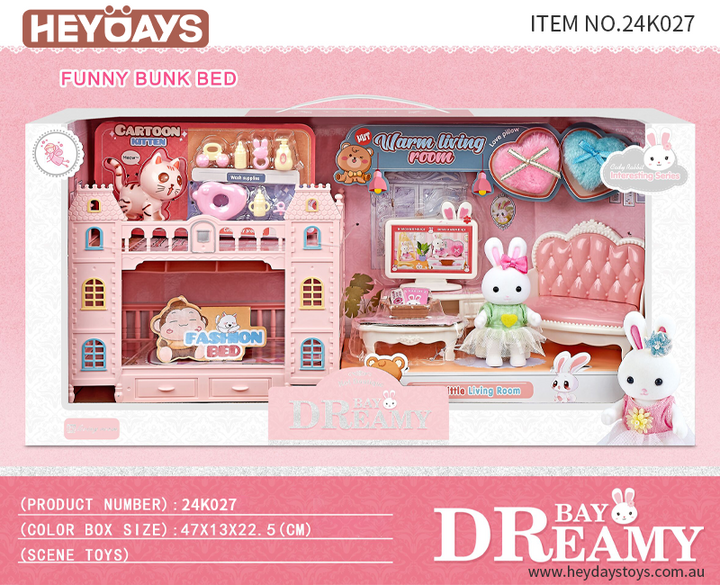 Pretend Play House Living Room Bunny Rabbit w/ Kitty Cat Play Set Toy Gift Kids
