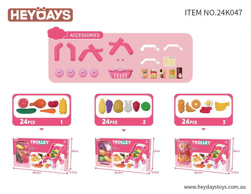 Pretend Play Toy Grocery Shopping Cart Trolley Play Set w/ Play Food Gift Kids