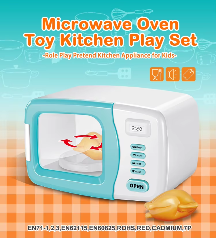 Kids Microwave Toy Kitchen Playset Pretend Play Kitchen Appliance with Rotating
