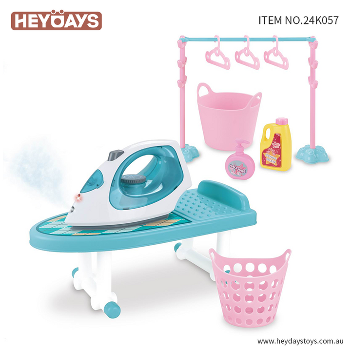 Pretend Play Laundry Playset Ironing Board & Iron Set Toy Gift Kids Boys Girls