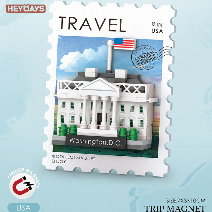 12x World Landmark Stamp Mini Building Block Fridge Magnet Set 3D Decor Gift