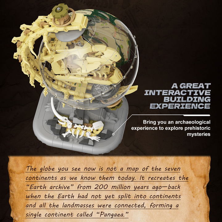 Dinosaur Era Globe Building Blocks Toy, Prehistoric T-Rex Skeleton Model Kit