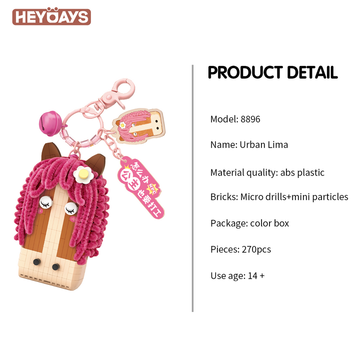 3D Funny Horse Micro Building Block Keychain Set, Cute Animal Brick Bag Charm