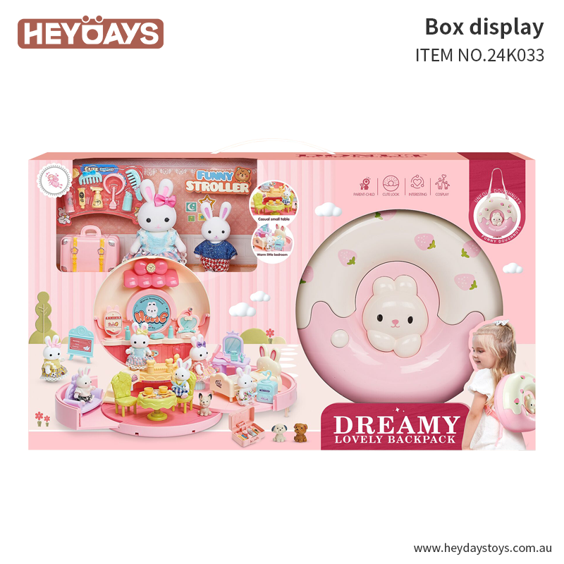 Doll Backpack Playset Bunny Rabbit House Pretend Play Toy Gift for Girls Kids