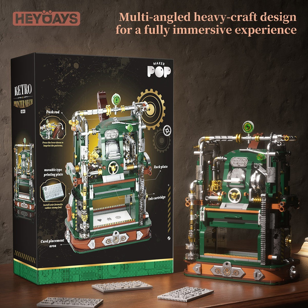 Mechanical Printing Press Building Block Kit Functional Movable Type Machine