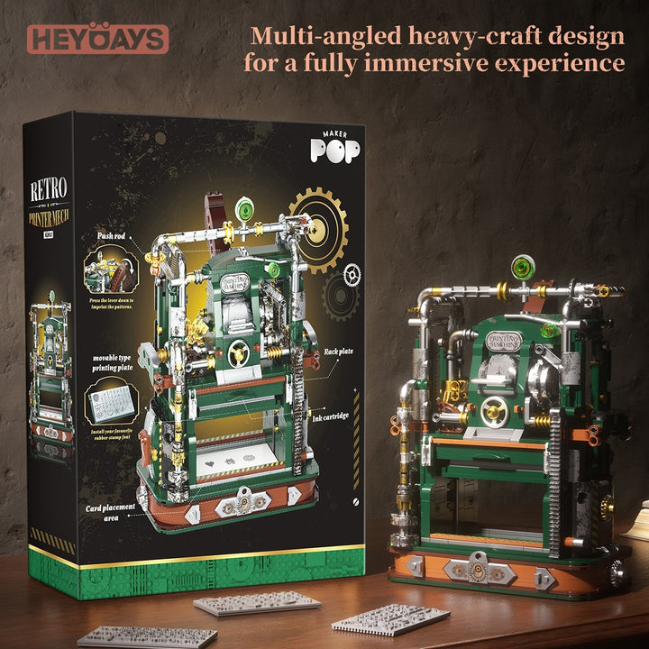 Mechanical Printing Press Building Block Kit Functional Movable Type Machine