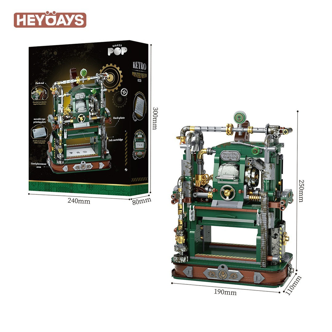 Mechanical Printing Press Building Block Kit Functional Movable Type Machine