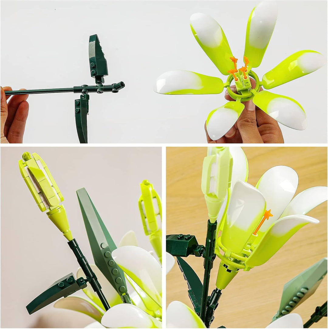Lily Flower Bouquet Building Block Set – DIY Artificial Botanical Construction Block Toys Kit