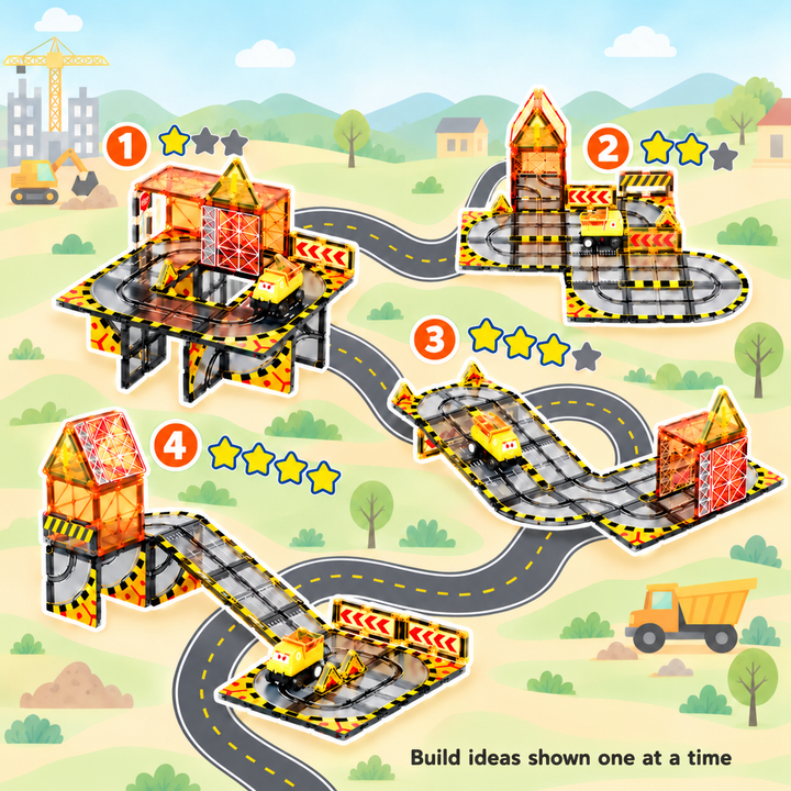 Magnetic Tiles Construction Track – 33-Piece Set with Motorised Dump Truck (BLK3073)