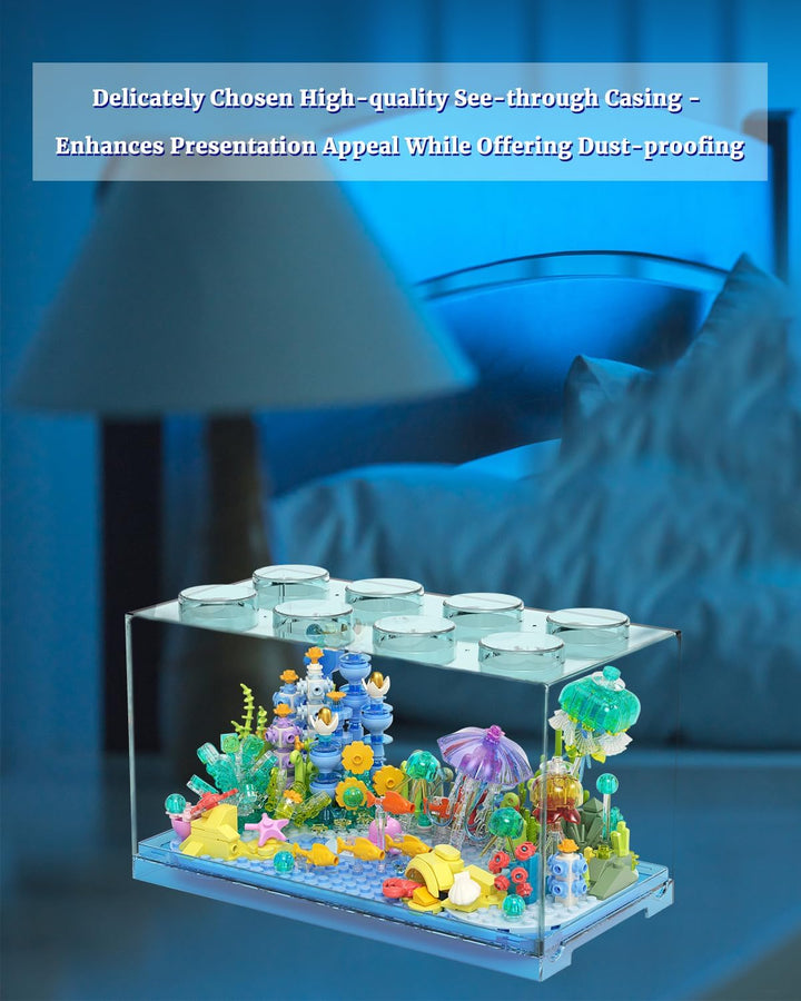 Fish Tank Aquarium Building Block Set with Light Ocean Under the Sea Brick Kit Toys