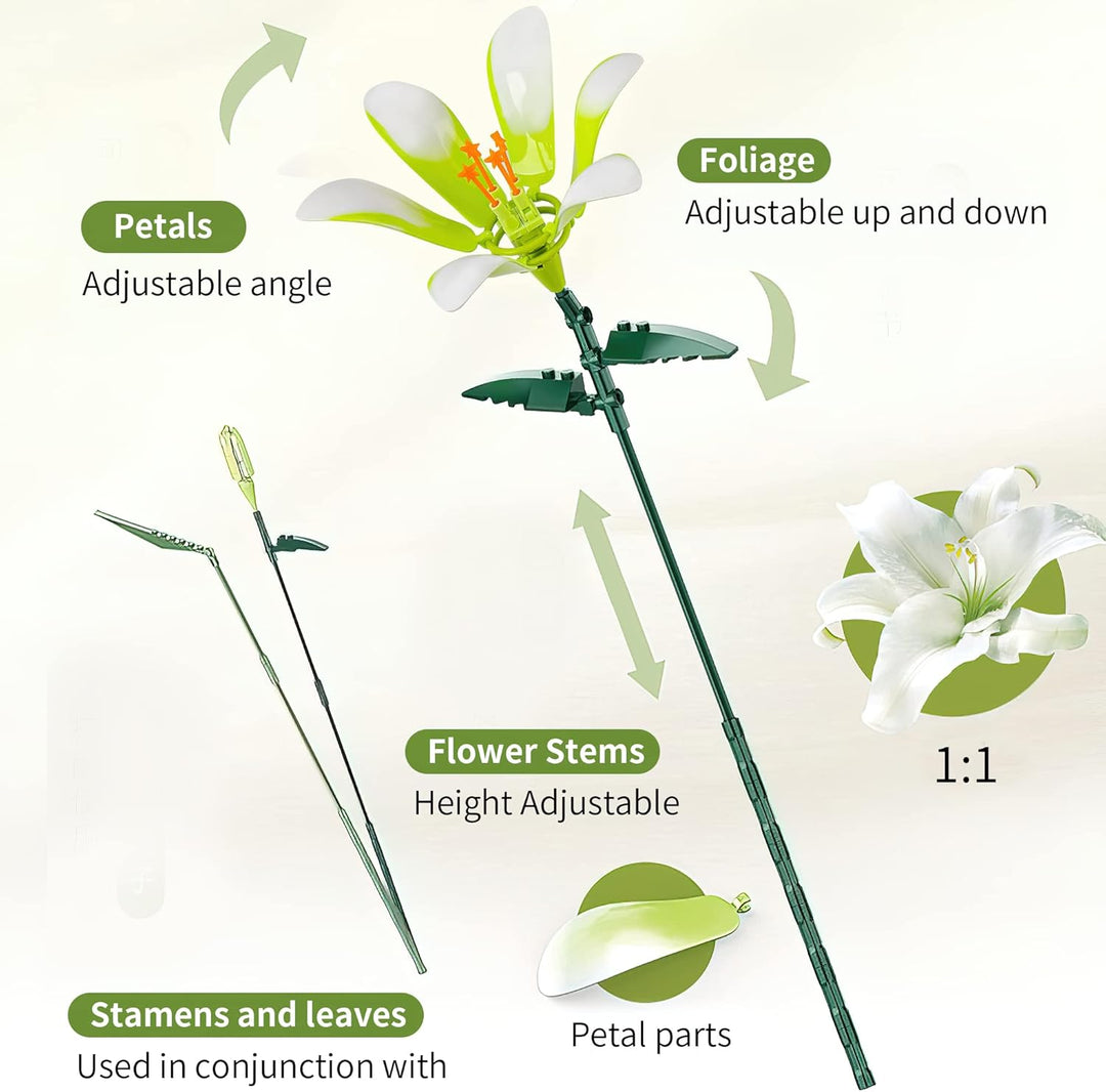 Lily Flower Bouquet Building Block Set – DIY Artificial Botanical Construction Block Toys Kit