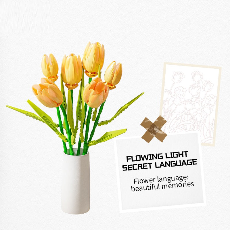 Tulip Flower Building Blocks DIY Artificial Bouquet Gift for Home Office Décor