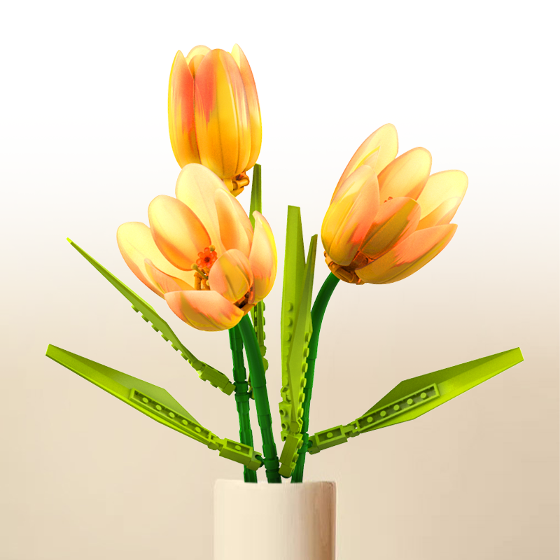 3 Pieces Tulip Flower Building Blocks DIY Artificial Bouquet Gift for Home Office Décor
