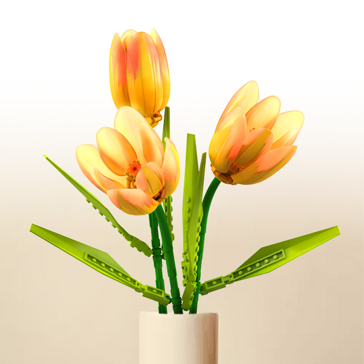 3 Pieces Tulip Flower Building Blocks DIY Artificial Bouquet Gift for Home Office Décor