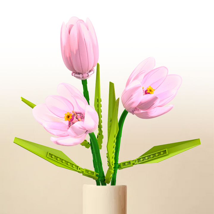 3 Pieces Tulip Flower Building Blocks DIY Artificial Bouquet Gift for Home Office Décor