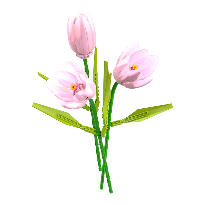 3 Pieces Tulip Flower Building Blocks DIY Artificial Bouquet Gift for Home Office Décor