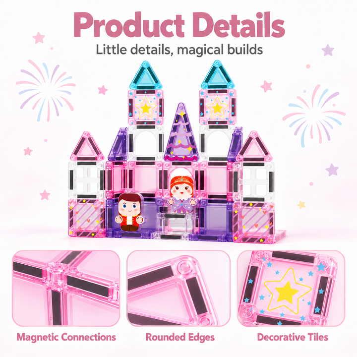 Mini Magnetic Tiles Princess Castle – 32-Piece Travel Set with Storage Tin (BLK3008)