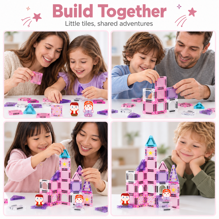 Mini Magnetic Tiles Princess Castle – 32-Piece Travel Set with Storage Tin (BLK3008)