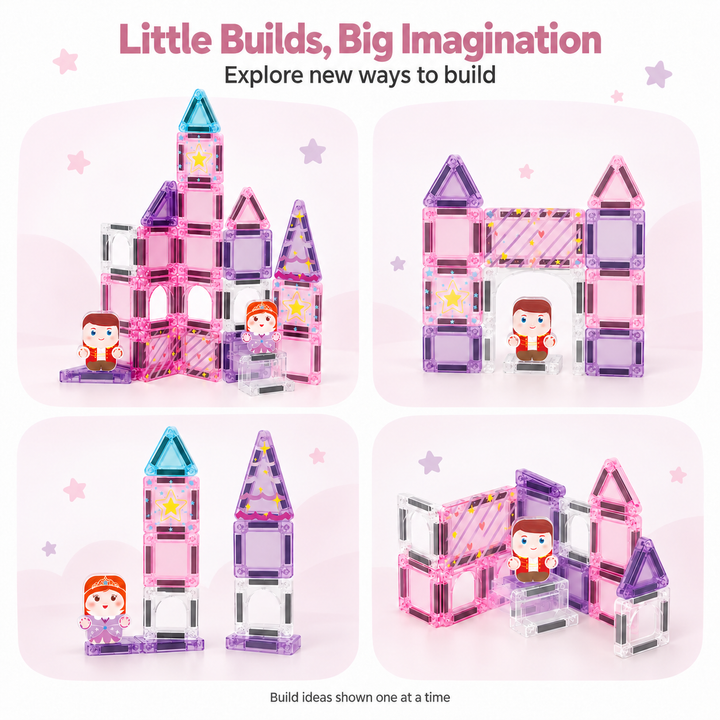 Mini Magnetic Tiles Princess Castle – 32-Piece Travel Set with Storage Tin (BLK3008)