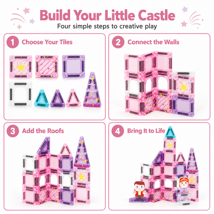 Mini Magnetic Tiles Princess Castle – 32-Piece Travel Set with Storage Tin (BLK3008)