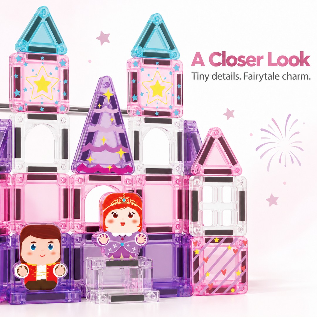 Mini Magnetic Tiles Princess Castle – 32-Piece Travel Set with Storage Tin (BLK3008)