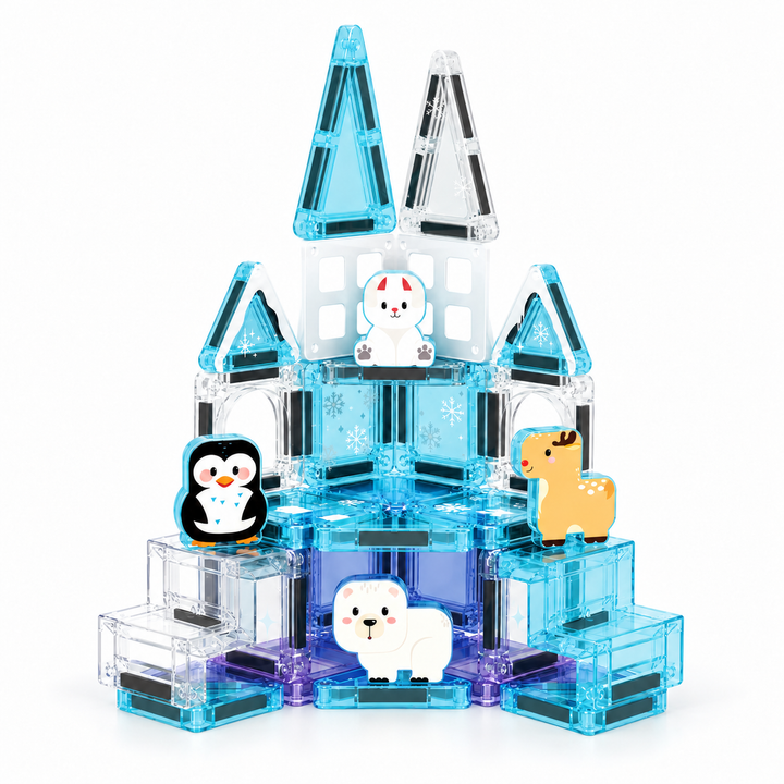 Mini Magnetic Tiles Ice Castle – 35-Piece Travel Set with Storage Tin (BLK3011)