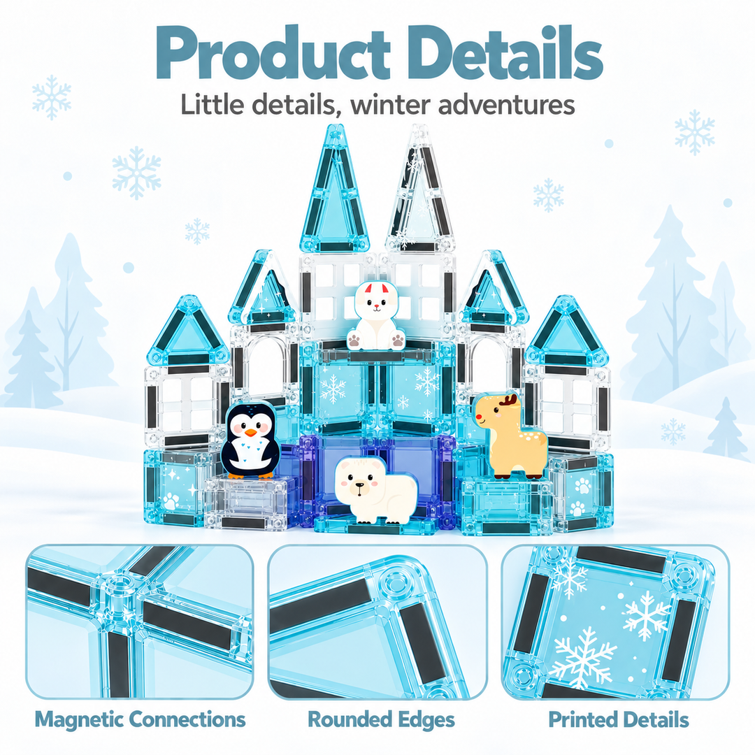 Mini Magnetic Tiles Ice Castle – 35-Piece Travel Set with Storage Tin (BLK3011)