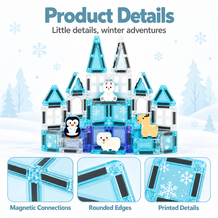 Mini Magnetic Tiles Ice Castle – 35-Piece Travel Set with Storage Tin (BLK3011)