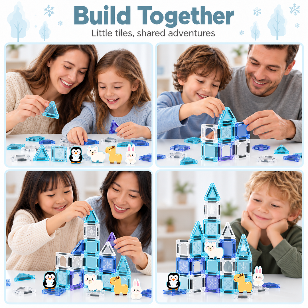 Mini Magnetic Tiles Ice Castle – 35-Piece Travel Set with Storage Tin (BLK3011)