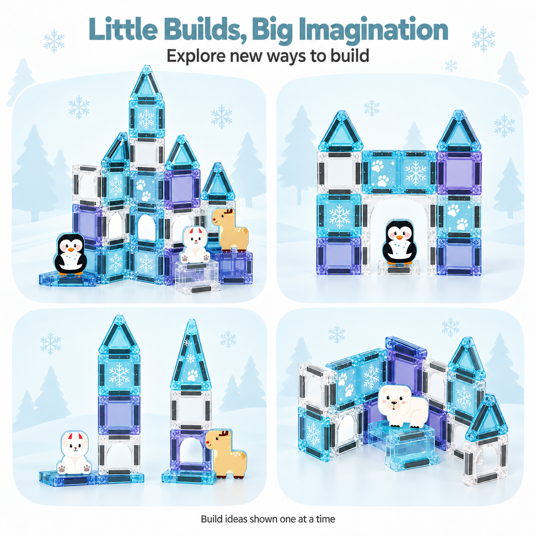Mini Magnetic Tiles Ice Castle – 35-Piece Travel Set with Storage Tin (BLK3011)