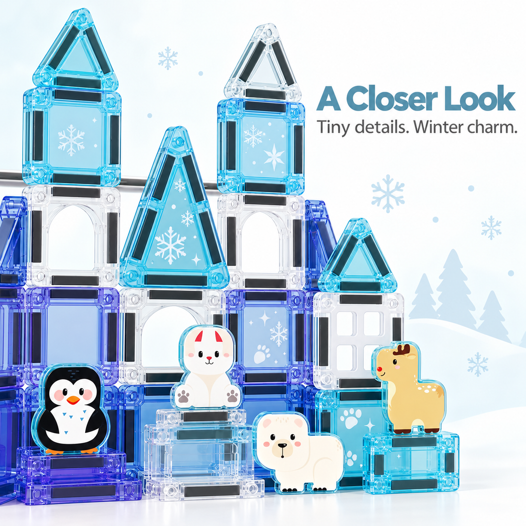 Mini Magnetic Tiles Ice Castle – 35-Piece Travel Set with Storage Tin (BLK3011)