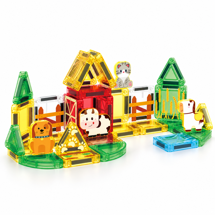 Mini Magnetic Tiles Farm – 35-Piece Travel Set with Storage Tin (BLK3013)