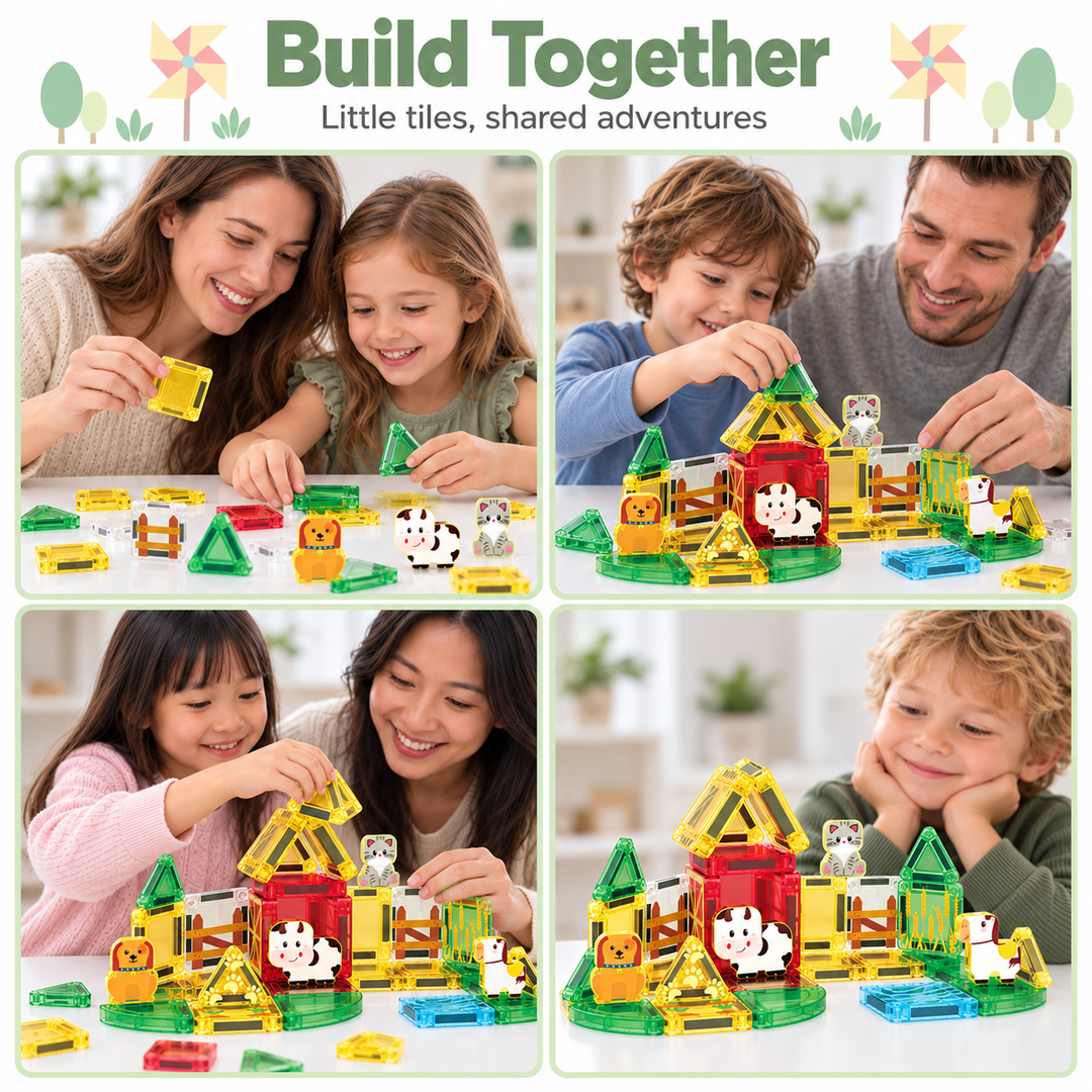 Mini Magnetic Tiles Farm – 35-Piece Travel Set with Storage Tin (BLK3013)
