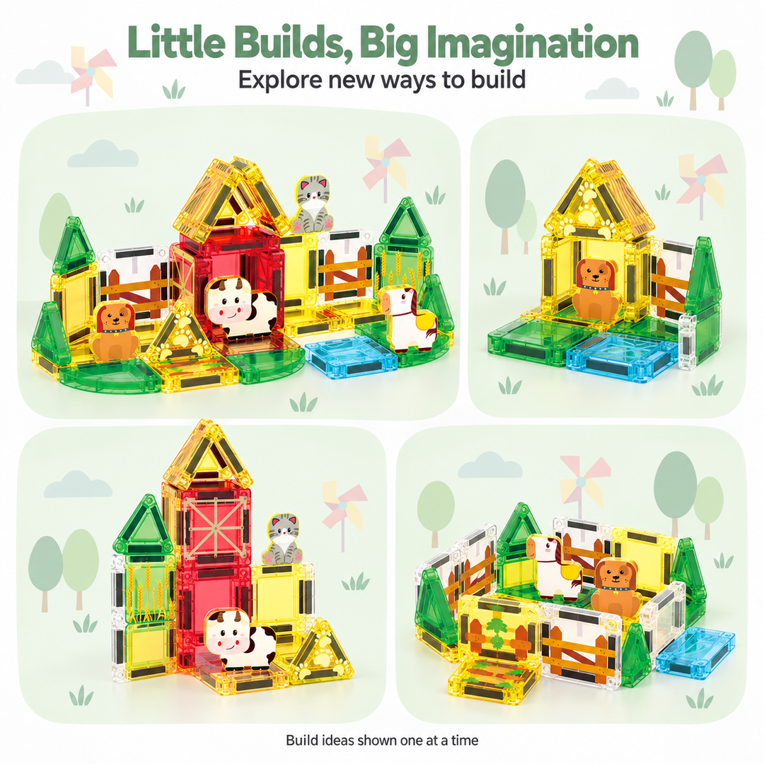 Mini Magnetic Tiles Farm – 35-Piece Travel Set with Storage Tin (BLK3013)