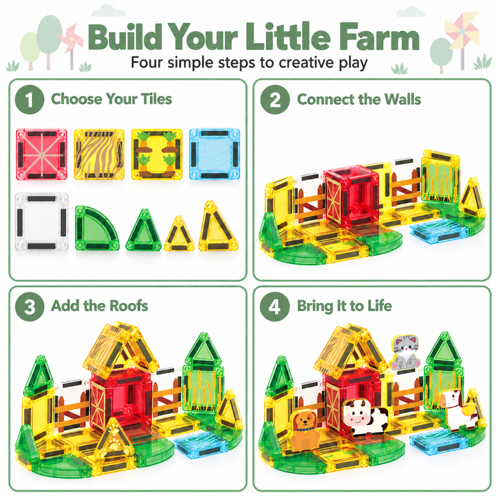 Mini Magnetic Tiles Farm – 35-Piece Travel Set with Storage Tin (BLK3013)