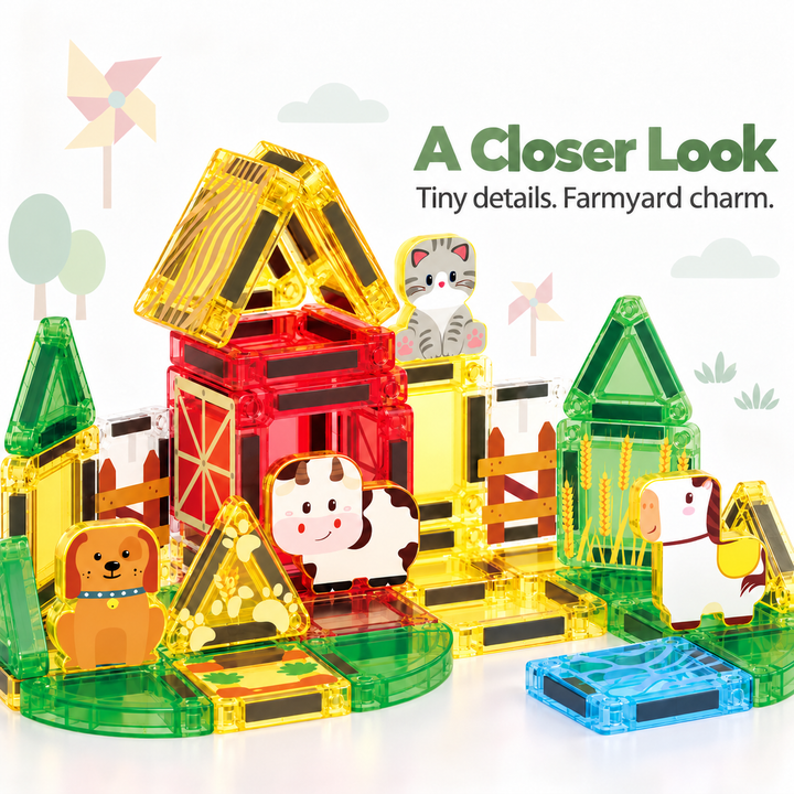 Mini Magnetic Tiles Farm – 35-Piece Travel Set with Storage Tin (BLK3013)