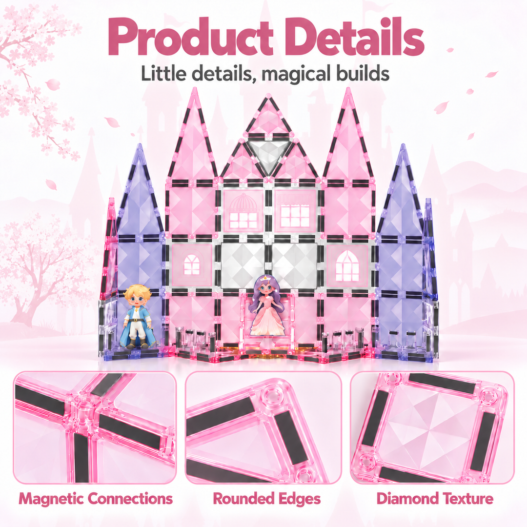 Diamond Magnetic Tiles Pink Princess Castle – 66-Piece Building Set (BLK3018)