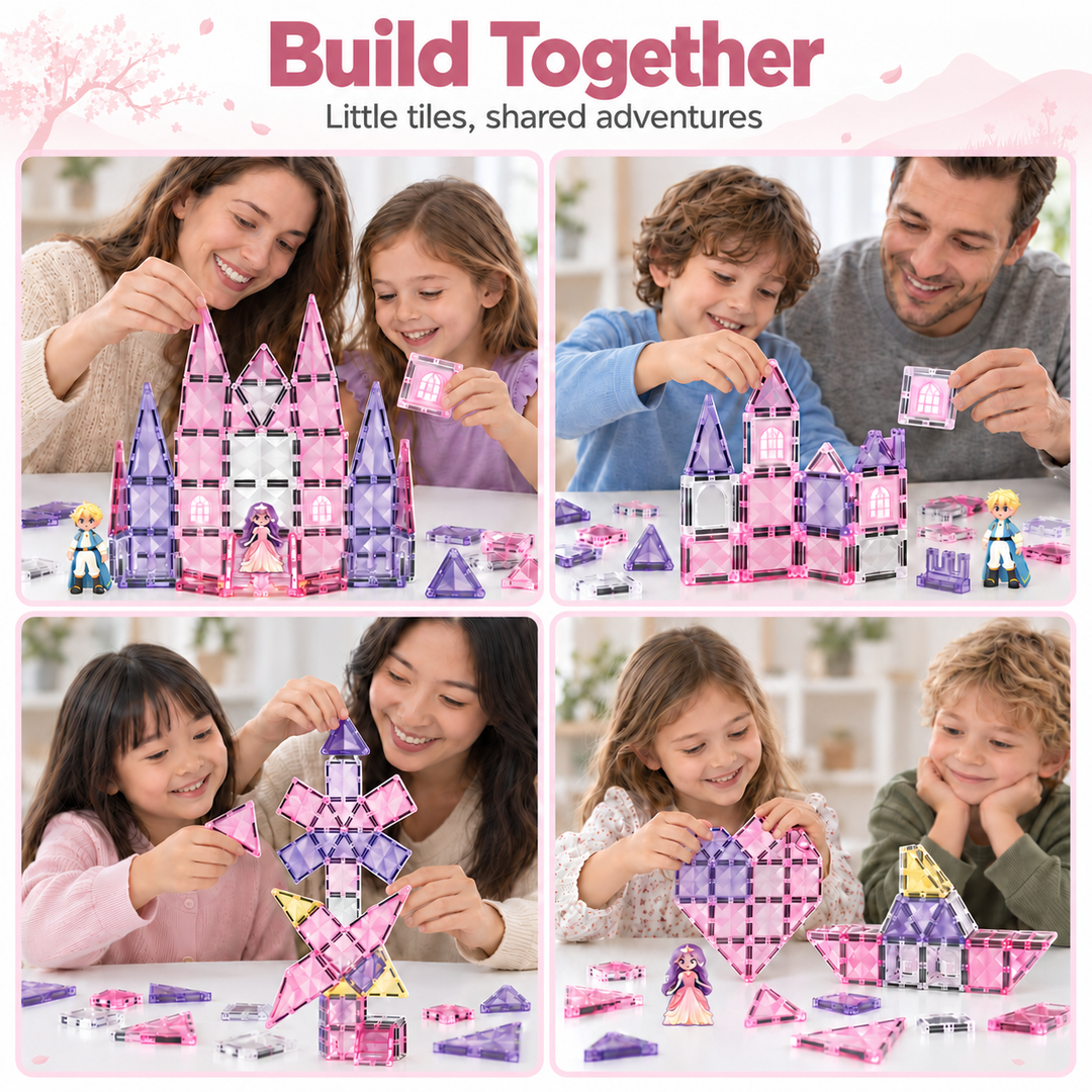 Diamond Magnetic Tiles Pink Princess Castle – 66-Piece Building Set (BLK3018)