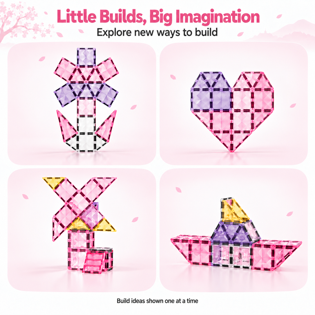 Diamond Magnetic Tiles Pink Princess Castle – 66-Piece Building Set (BLK3018)