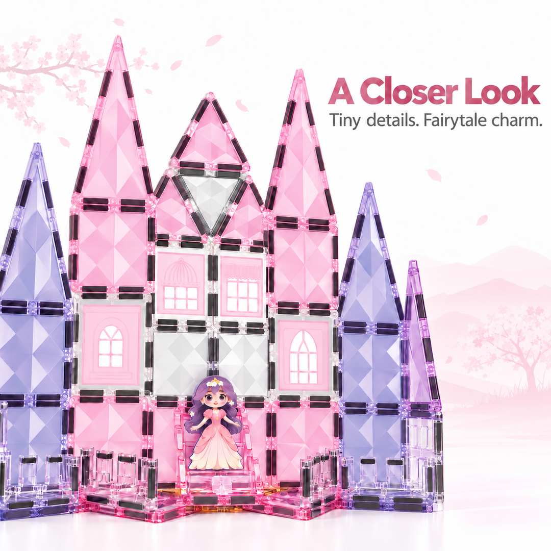 Diamond Magnetic Tiles Pink Princess Castle – 66-Piece Building Set (BLK3018)