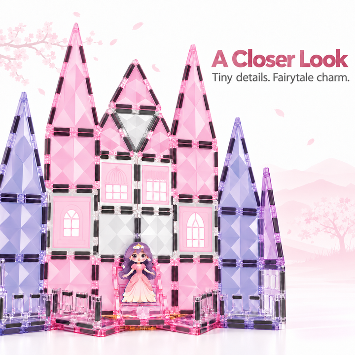 Diamond Magnetic Tiles Pink Princess Castle – 66-Piece Building Set (BLK3018)
