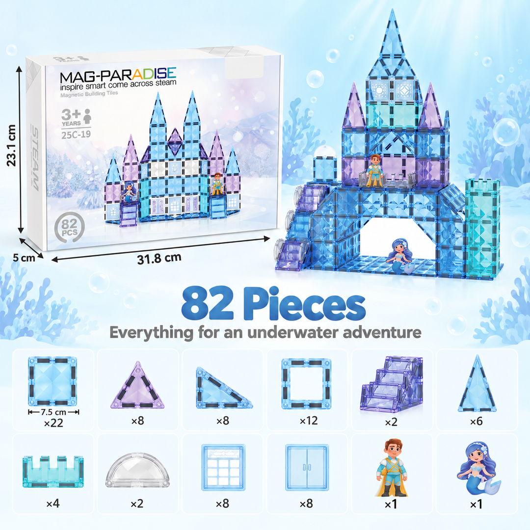 Diamond Magnetic Tiles Mermaid Castle – 82-Piece Building Set (BLK3019)