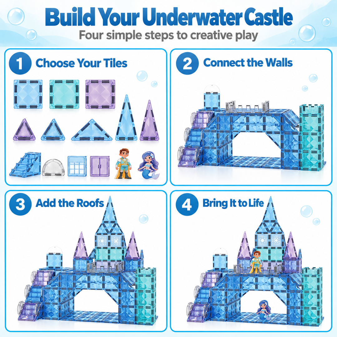 Diamond Magnetic Tiles Mermaid Castle – 82-Piece Building Set (BLK3019)