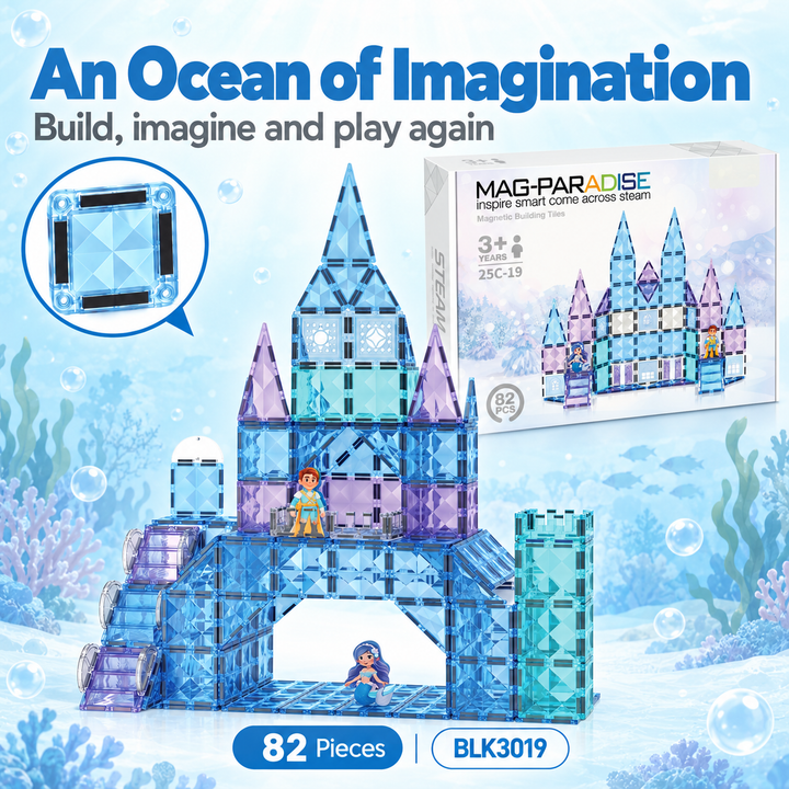 Diamond Magnetic Tiles Mermaid Castle – 82-Piece Building Set (BLK3019)