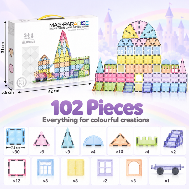 Diamond Magnetic Tiles Castle – 102-Piece Building Set (BLK3022)