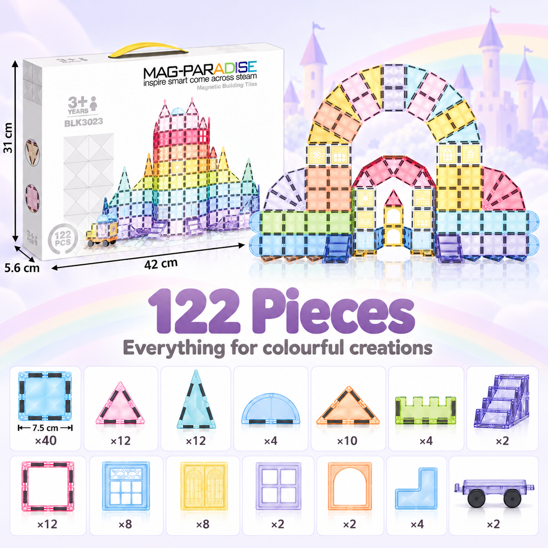 Diamond Magnetic Tiles Castle – 122-Piece Building Set (BLK3023)