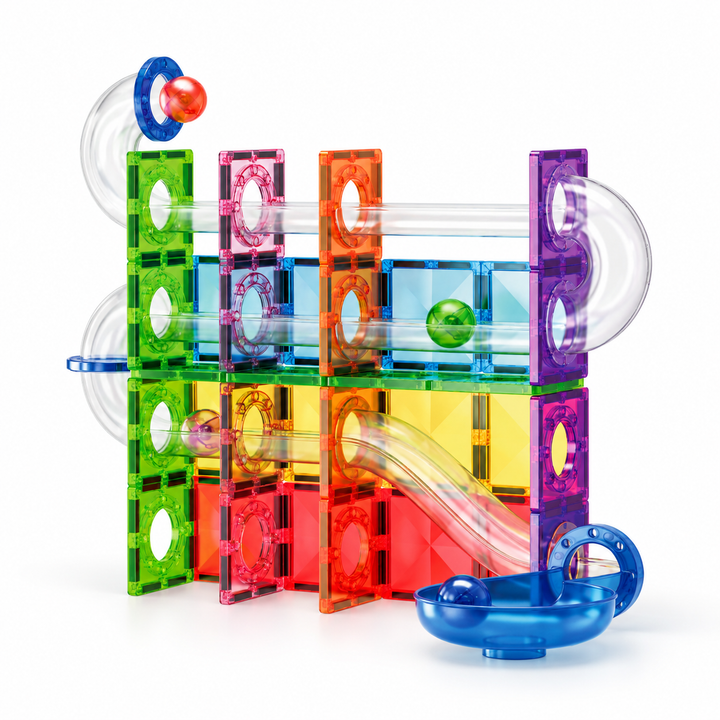 Magnetic Tiles Marble Run – 65-Piece Building Set with Clear Tubes (BLK3053)