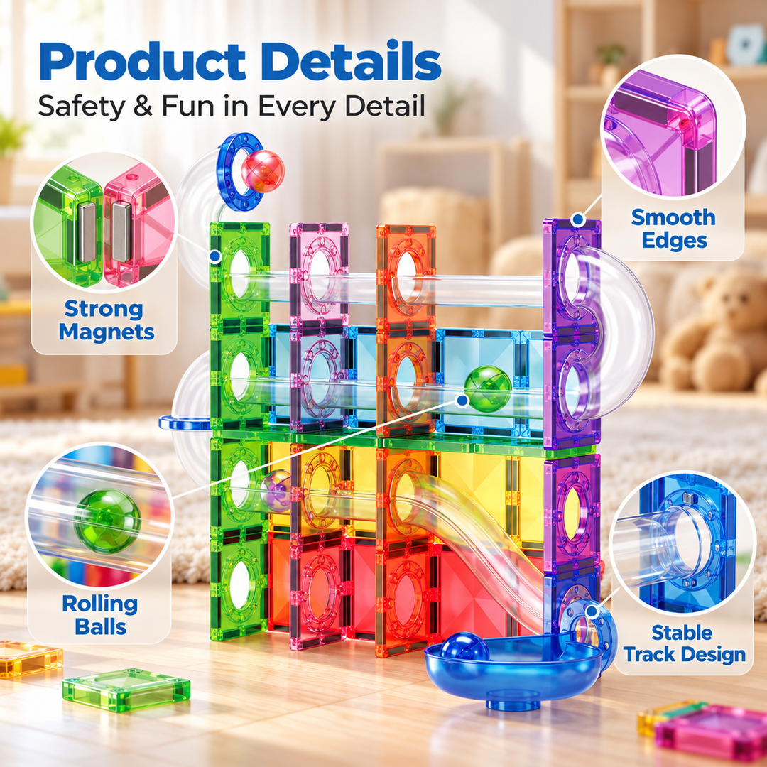 Magnetic Tiles Marble Run – 65-Piece Building Set with Clear Tubes (BLK3053)