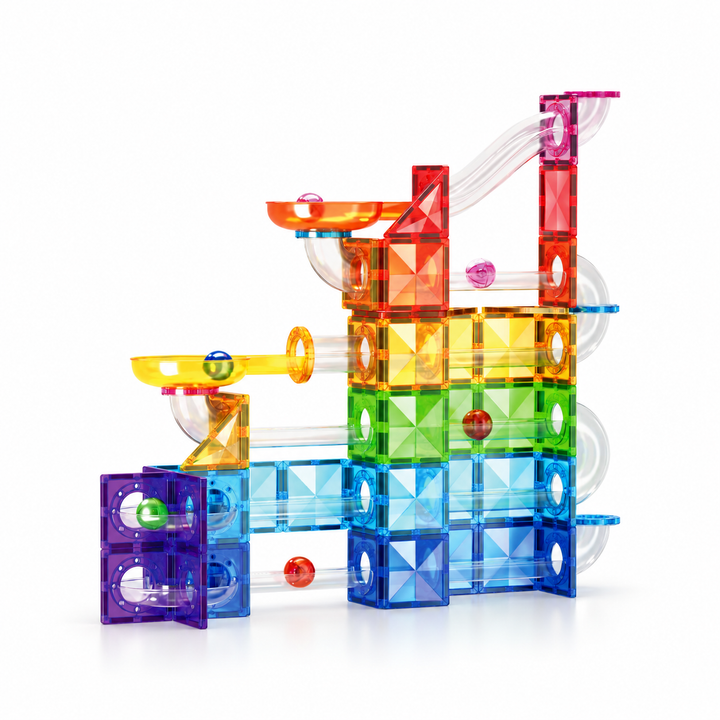 Magnetic Tiles Marble Run – 115-Piece Building Set with Clear Tubes (BLK3054)